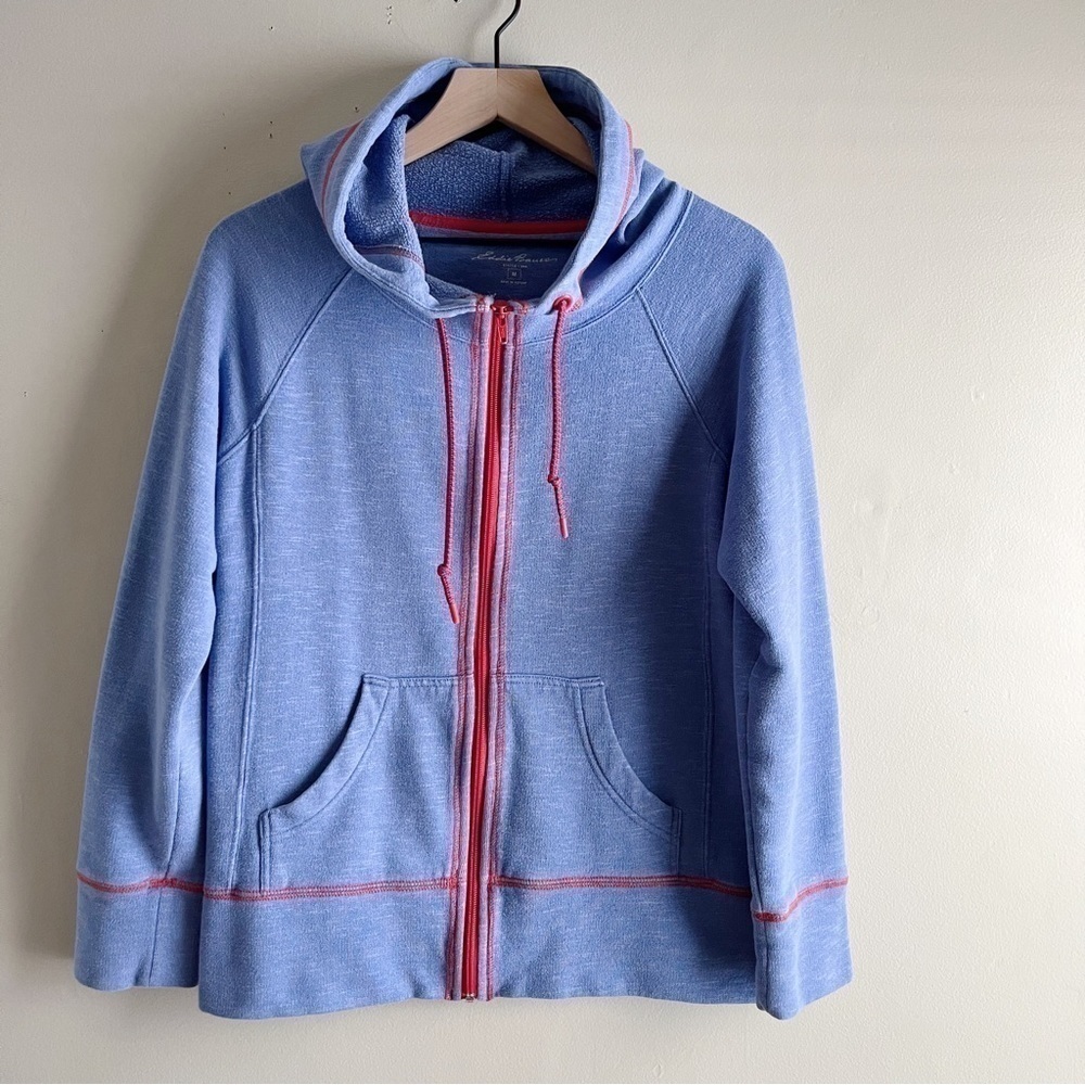 Eddie Bauer •‎ Hoodie Sweater Jacket, Zipper Front, Blue and Red, Size Medium